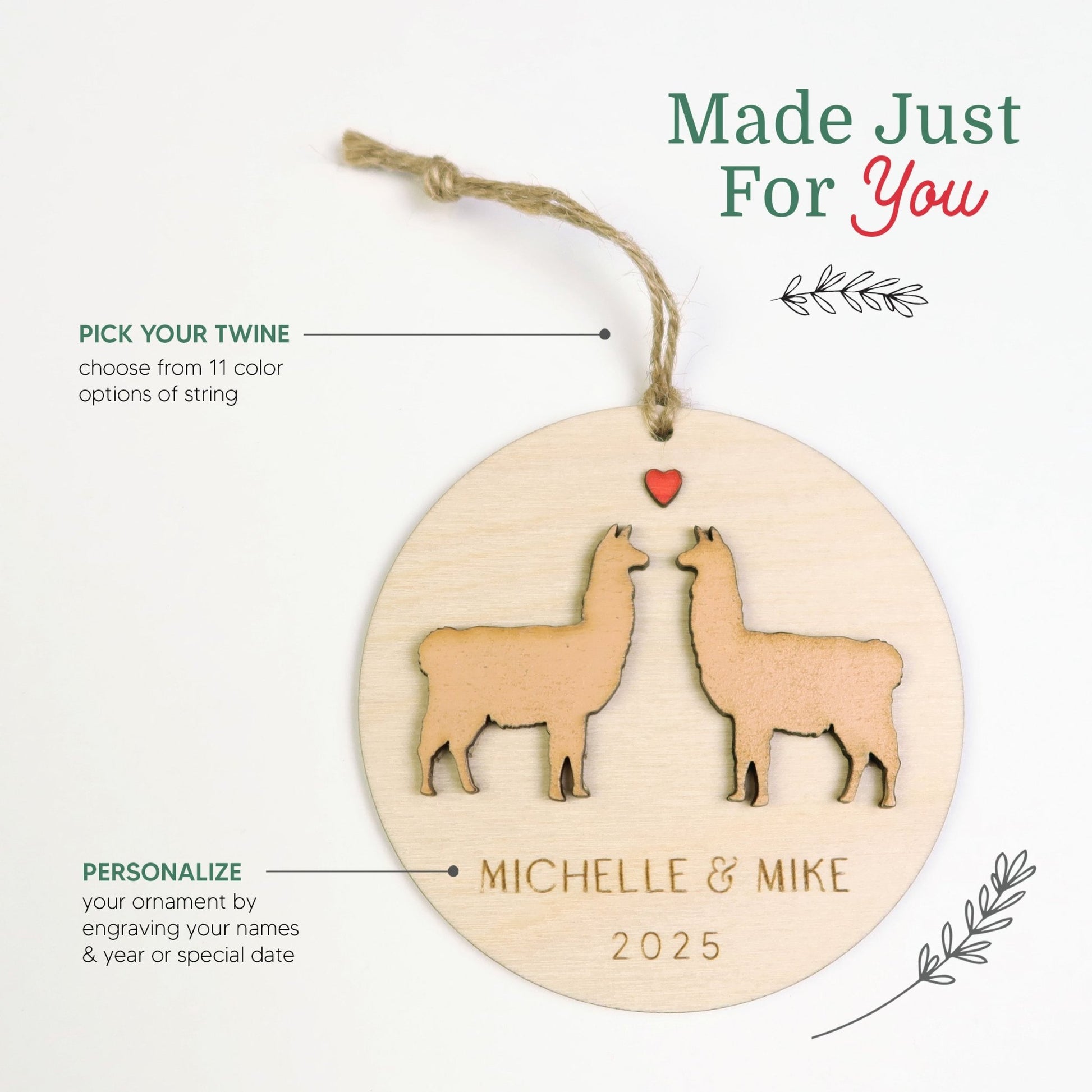 Llama Couple Personalized Ornament - Holiday Ornaments - Moon Rock Prints