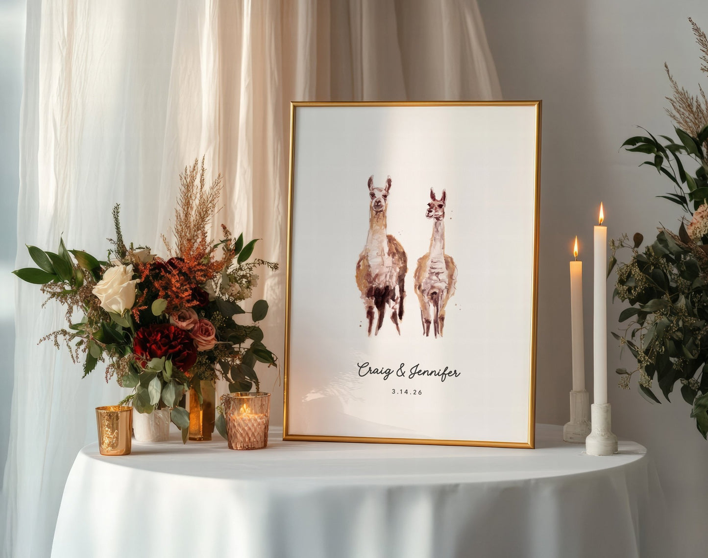 Llama Couple Personalized Watercolor Art Print - Art Prints - Moon Rock Prints