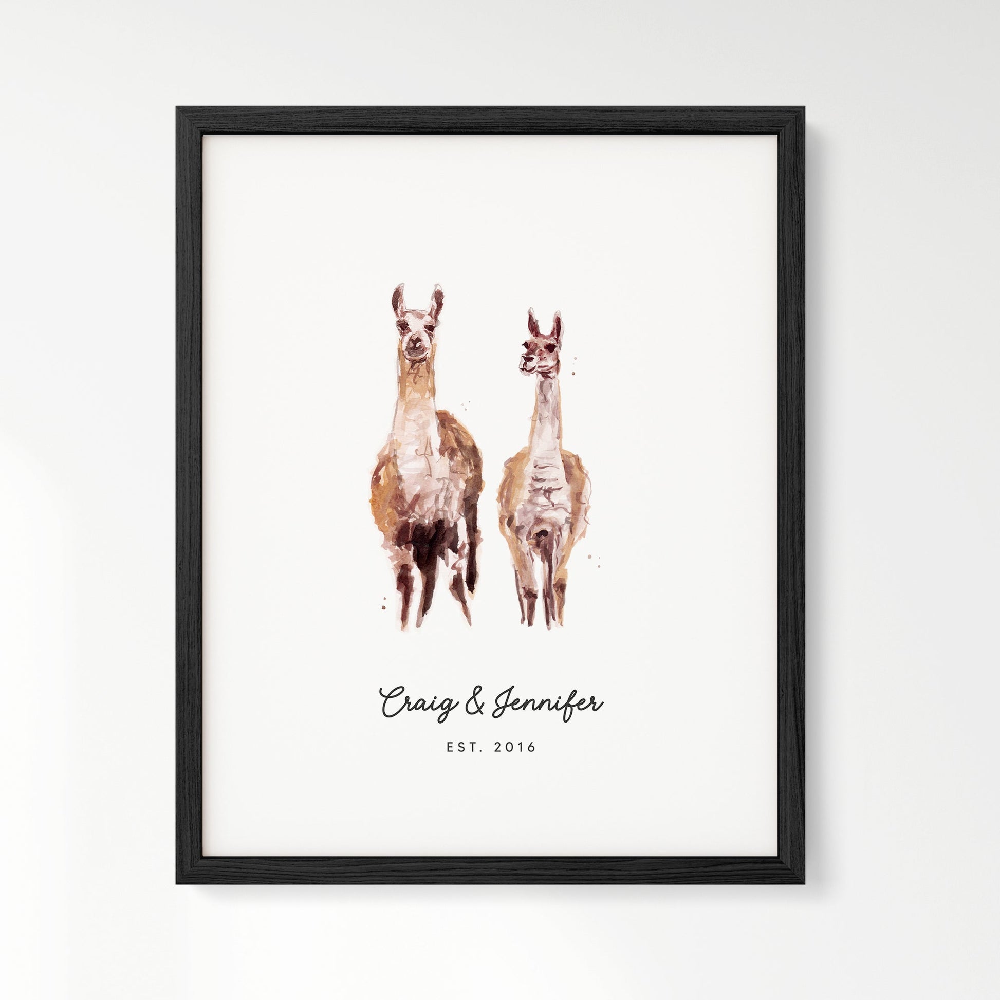 Llama Couple Personalized Watercolor Art Print - Art Prints - Moon Rock Prints