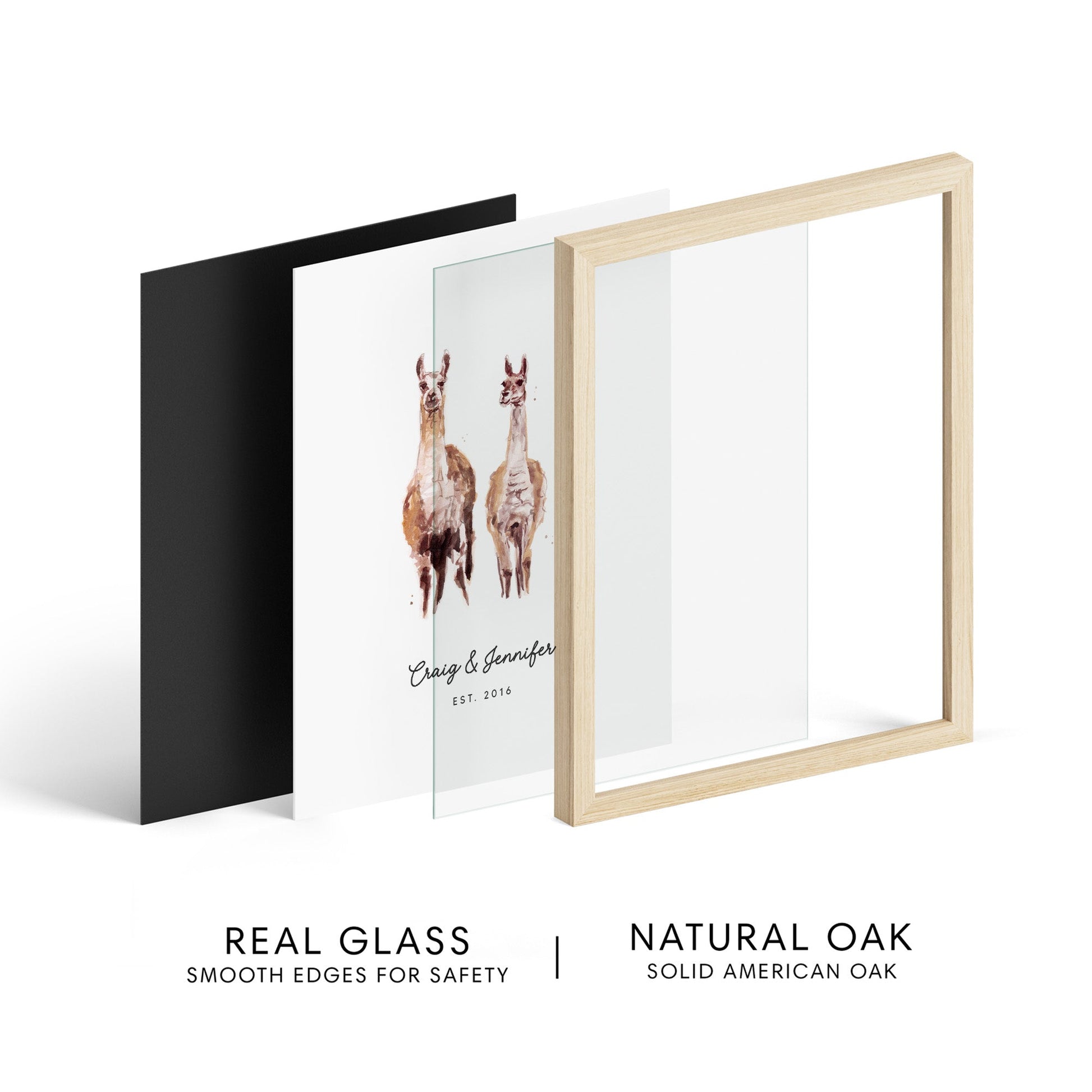 Llama Couple Personalized Watercolor Art Print - Art Prints - Moon Rock Prints