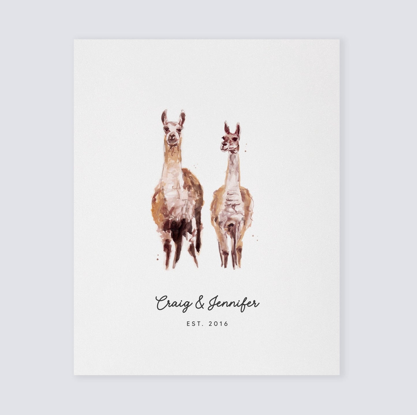 Llama Couple Personalized Watercolor Art Print - Art Prints - Moon Rock Prints