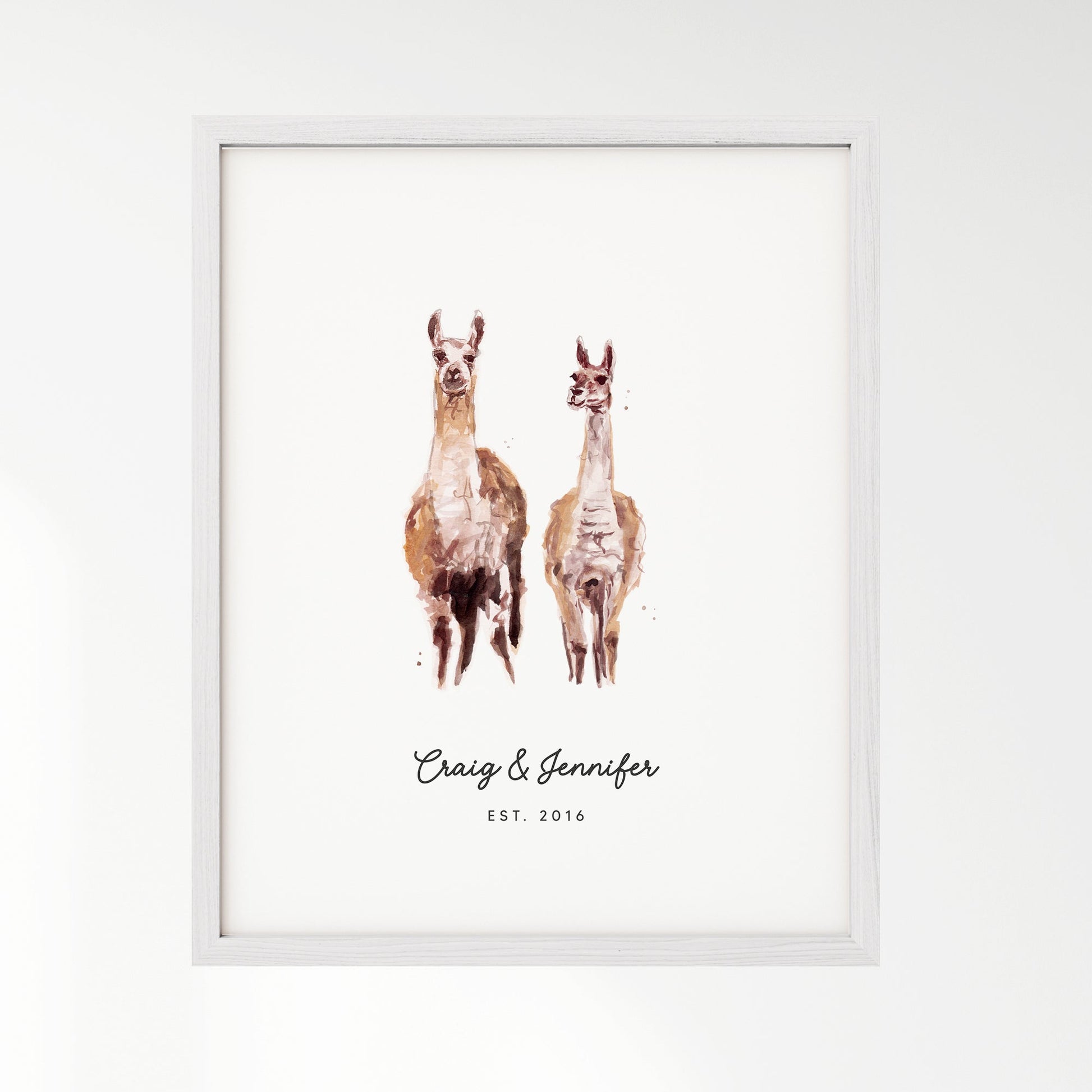 Llama Couple Personalized Watercolor Art Print - Art Prints - Moon Rock Prints