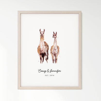 Llama Couple Personalized Watercolor Art Print - Art Prints - Moon Rock Prints