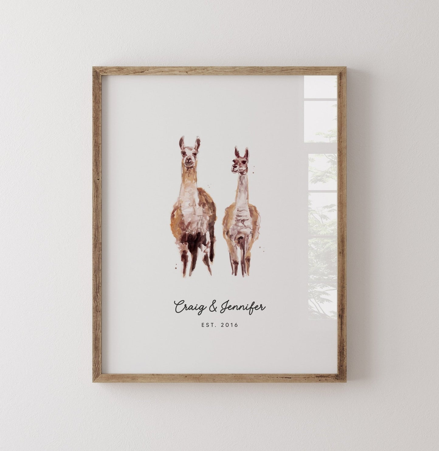 Llama Couple Personalized Watercolor Art Print - Art Prints - Moon Rock Prints