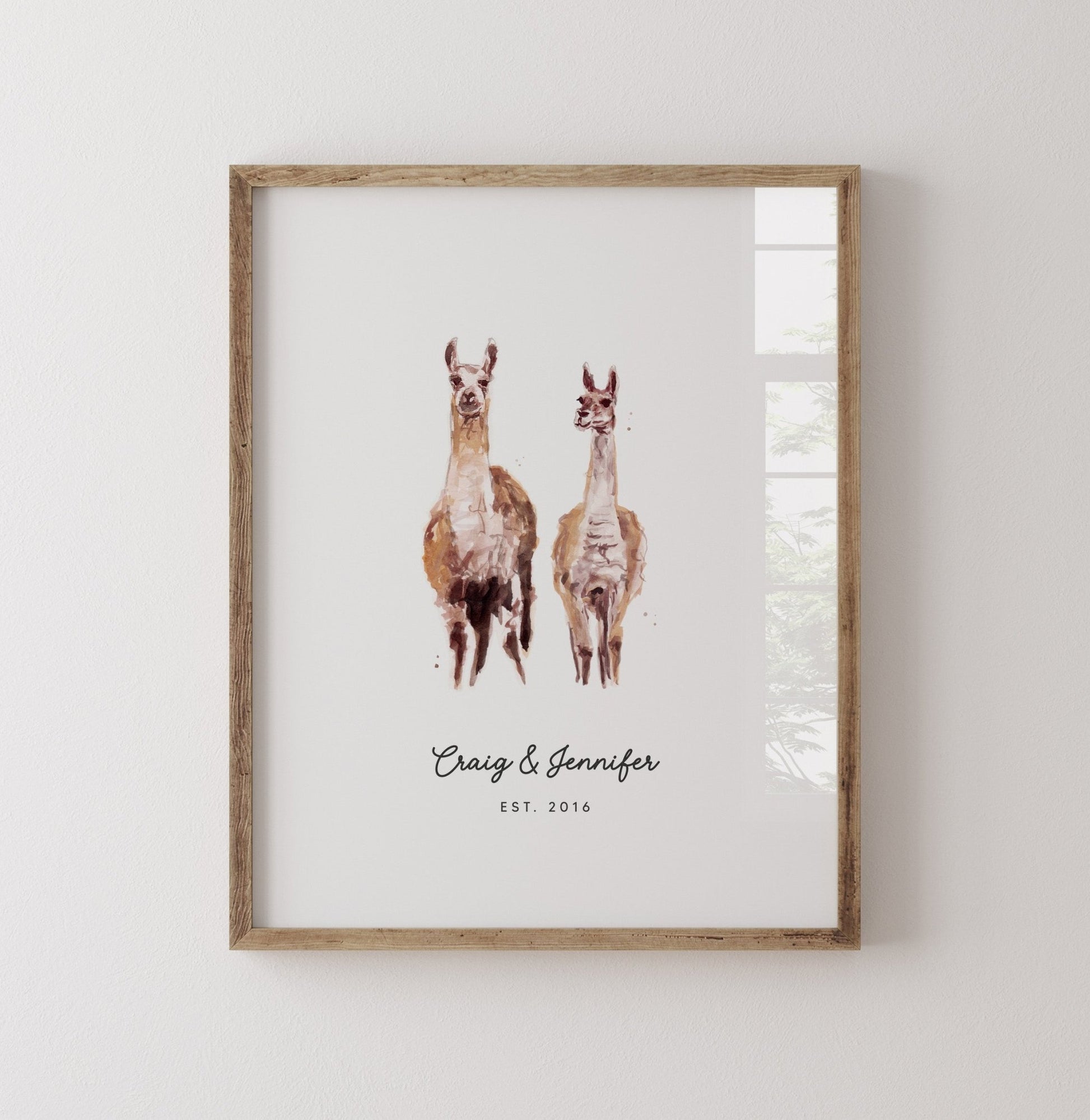 Llama Couple Personalized Watercolor Art Print - Art Prints - Moon Rock Prints