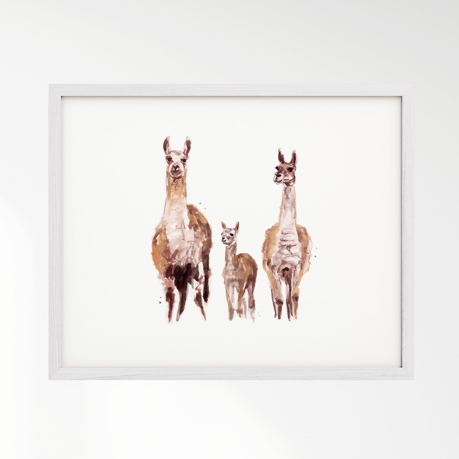 Llama Family of 3 Boho Animal Watercolor Art Print - Art Prints - Moon Rock Prints