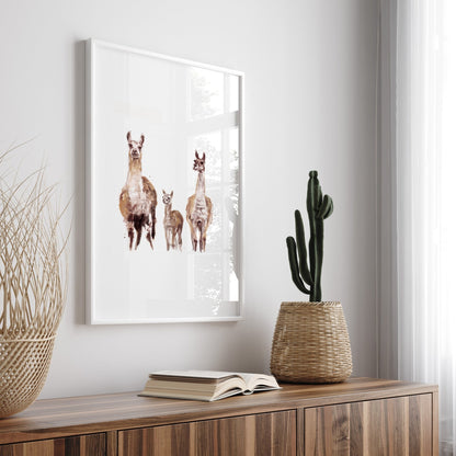 Llama Family of 3 Boho Animal Watercolor Art Print - Art Prints - Moon Rock Prints