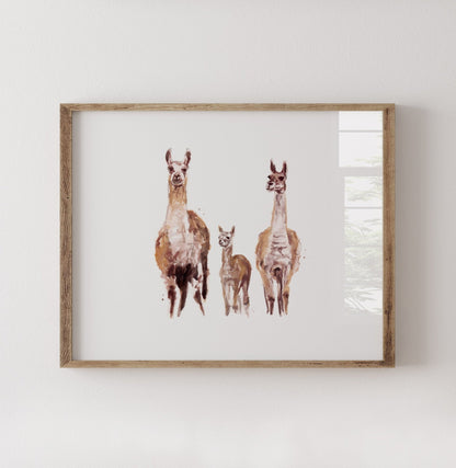 Llama Family of 3 Boho Animal Watercolor Art Print - Art Prints - Moon Rock Prints