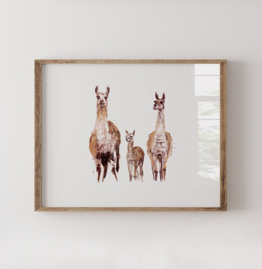 Llama Family of 3 Boho Animal Watercolor Art Print - Art Prints - Moon Rock Prints