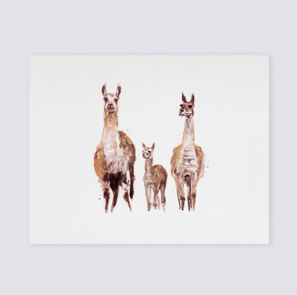Llama Family of 3 Boho Animal Watercolor Art Print - Art Prints - Moon Rock Prints