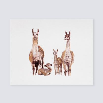 Llama Family of 4 Boho Animal Watercolor Art Print - Art Prints - Moon Rock Prints