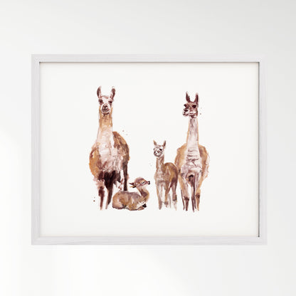 Llama Family of 4 Boho Animal Watercolor Art Print - Art Prints - Moon Rock Prints