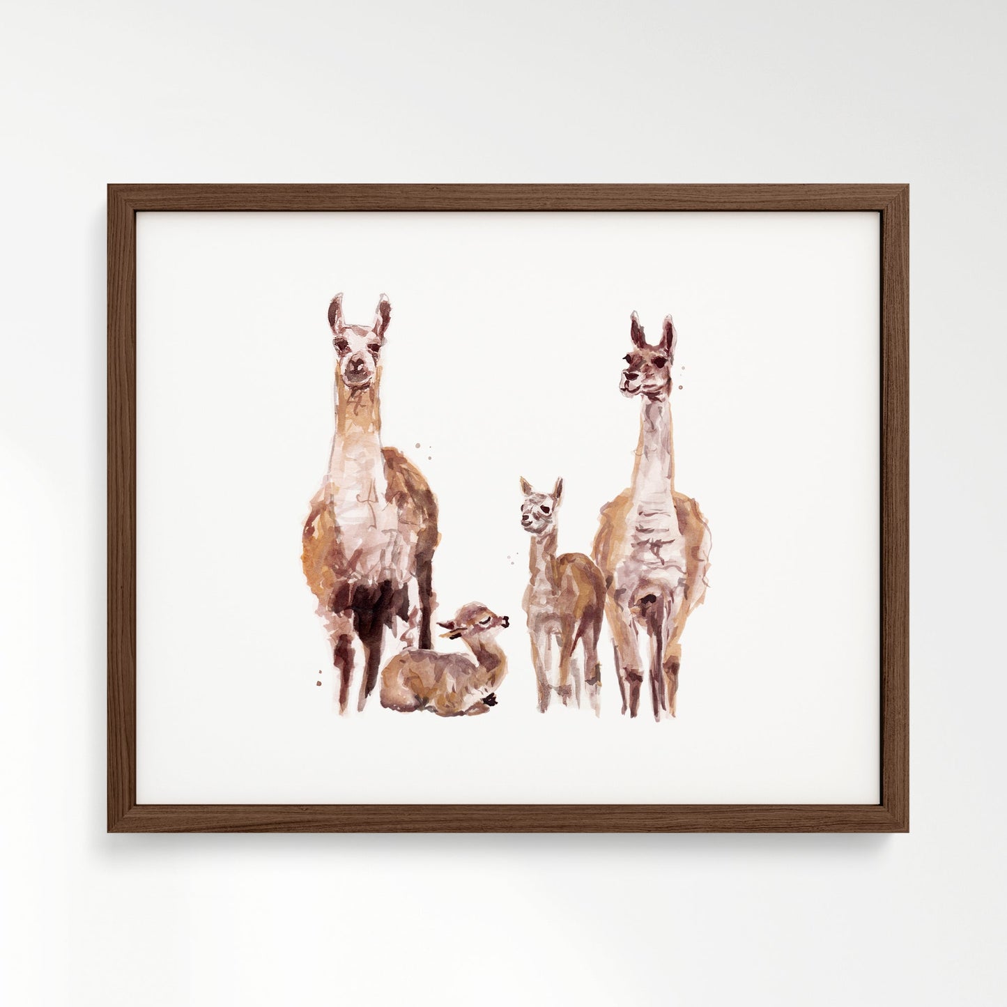 Llama Family of 4 Boho Animal Watercolor Art Print - Art Prints - Moon Rock Prints
