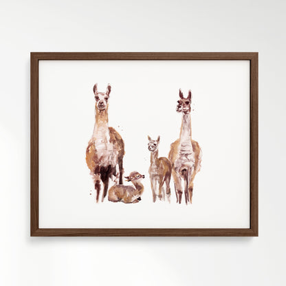 Llama Family of 4 Boho Animal Watercolor Art Print - Art Prints - Moon Rock Prints