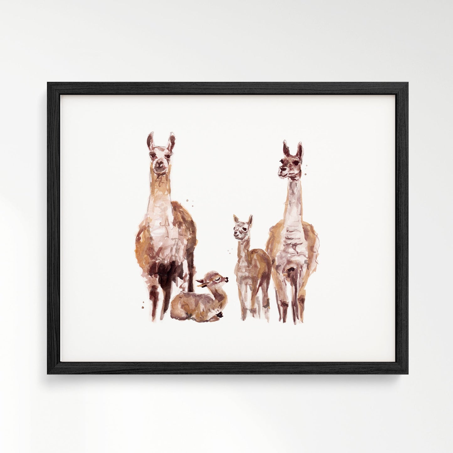 Llama Family of 4 Boho Animal Watercolor Art Print - Art Prints - Moon Rock Prints