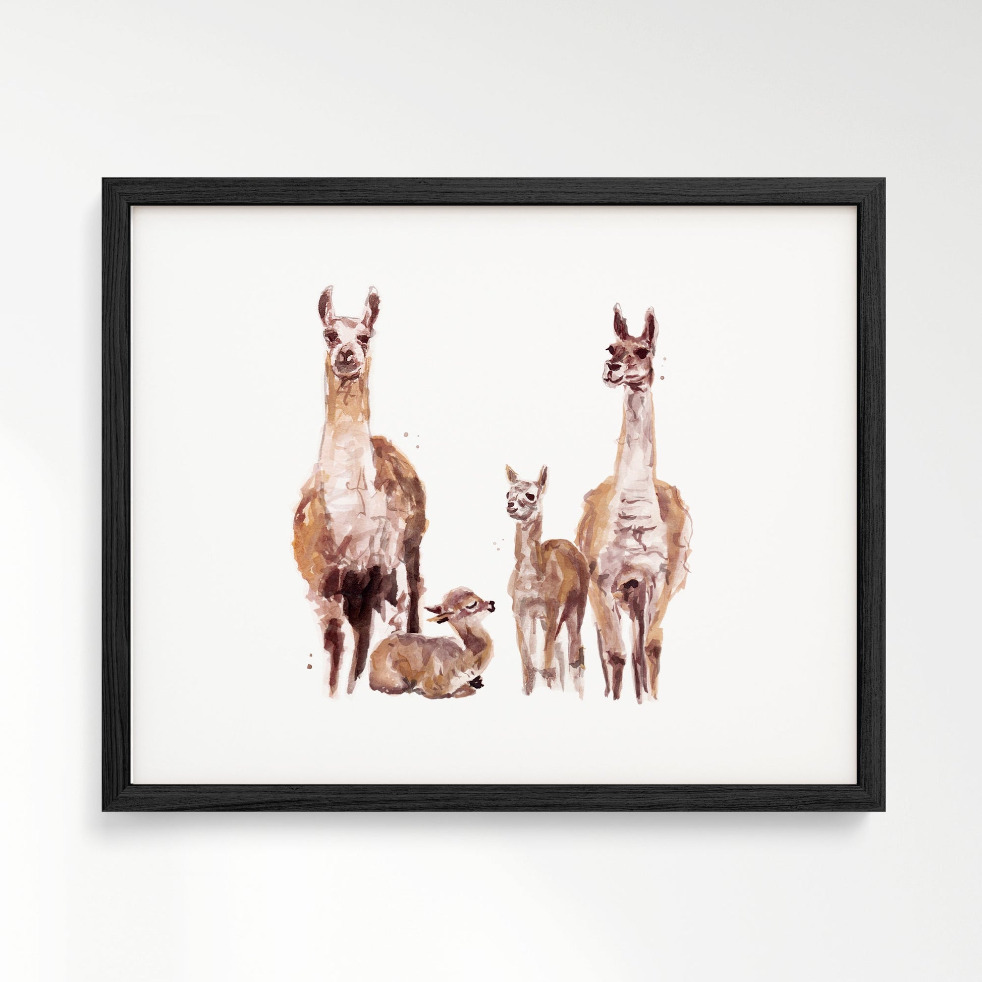Llama Family of 4 Boho Animal Watercolor Art Print - Art Prints - Moon Rock Prints