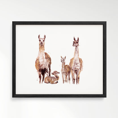 Llama Family of 4 Boho Animal Watercolor Art Print - Art Prints - Moon Rock Prints