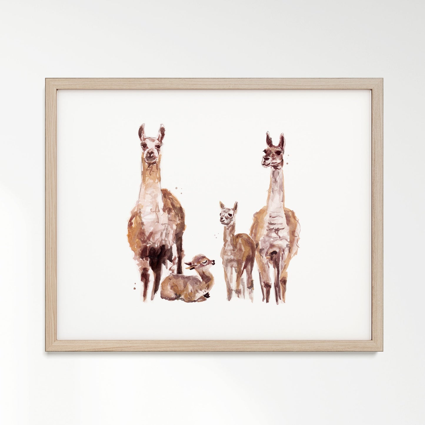 Llama Family of 4 Boho Animal Watercolor Art Print - Art Prints - Moon Rock Prints