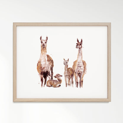 Llama Family of 4 Boho Animal Watercolor Art Print - Art Prints - Moon Rock Prints