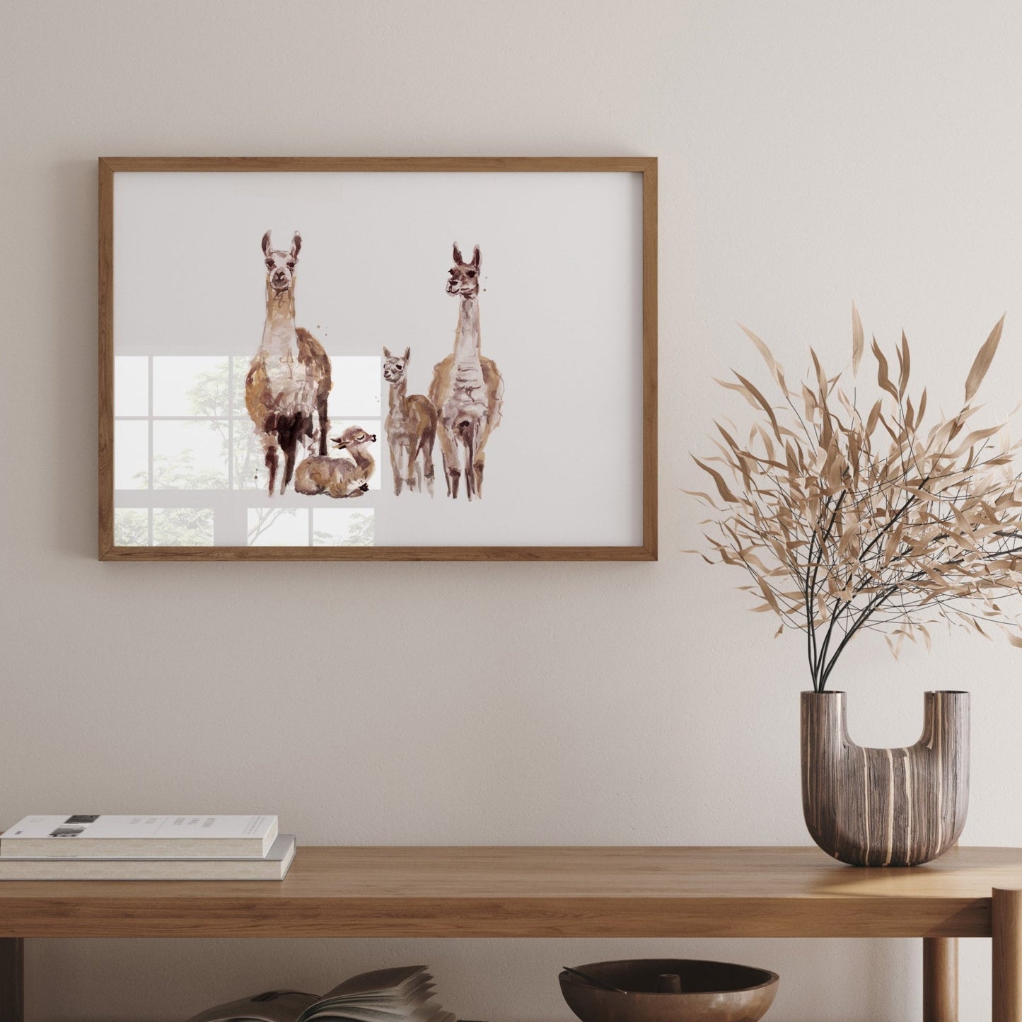 Llama Family of 4 Boho Animal Watercolor Art Print - Art Prints - Moon Rock Prints