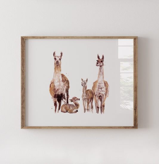 Llama Family of 4 Boho Animal Watercolor Art Print - Art Prints - Moon Rock Prints