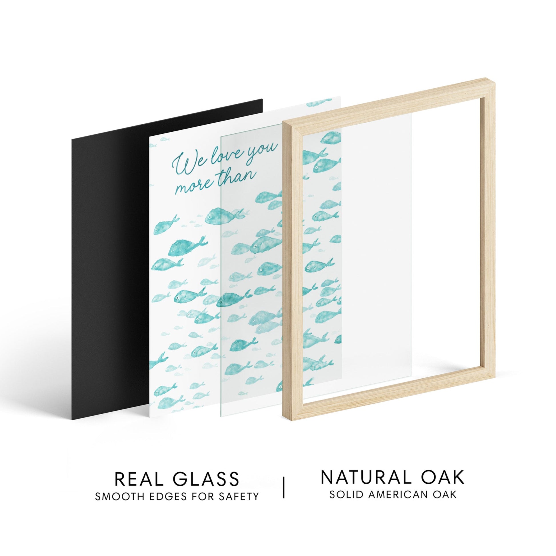 Love You More Than All The Fish in the Sea 2 Print Turquoise Fish Set - Art Prints - Moon Rock Prints