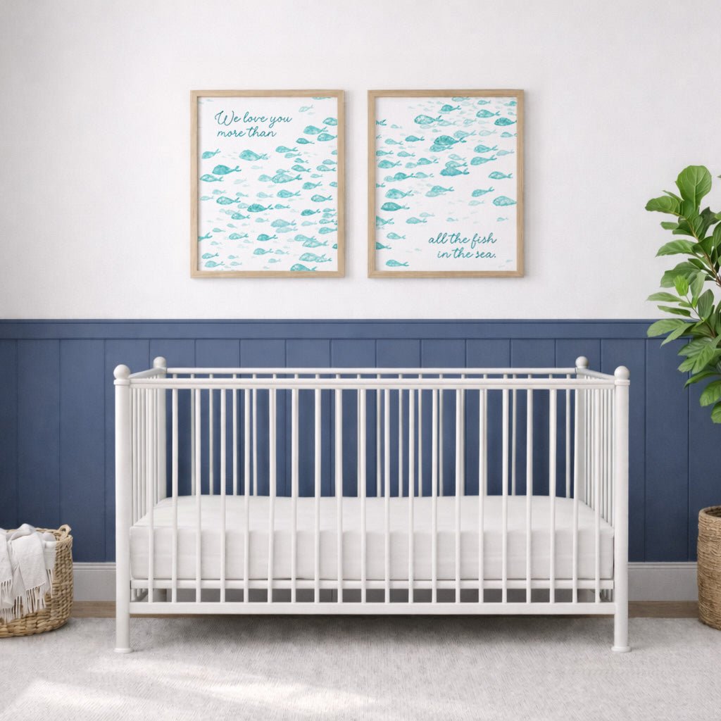 Love You More Than All The Fish in the Sea 2 Print Turquoise Fish Set - Art Prints - Moon Rock Prints