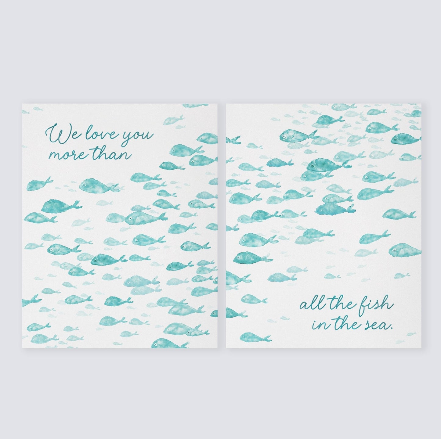 Love You More Than All The Fish in the Sea 2 Print Turquoise Fish Set - Art Prints - Moon Rock Prints
