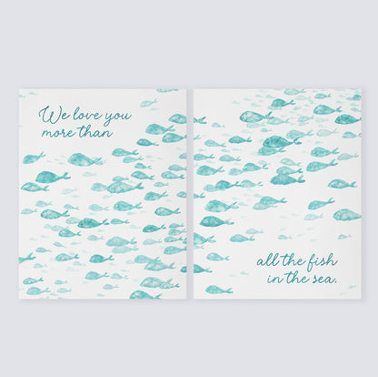 Love You More Than All The Fish in the Sea 2 Print Turquoise Fish Set - Art Prints - Moon Rock Prints