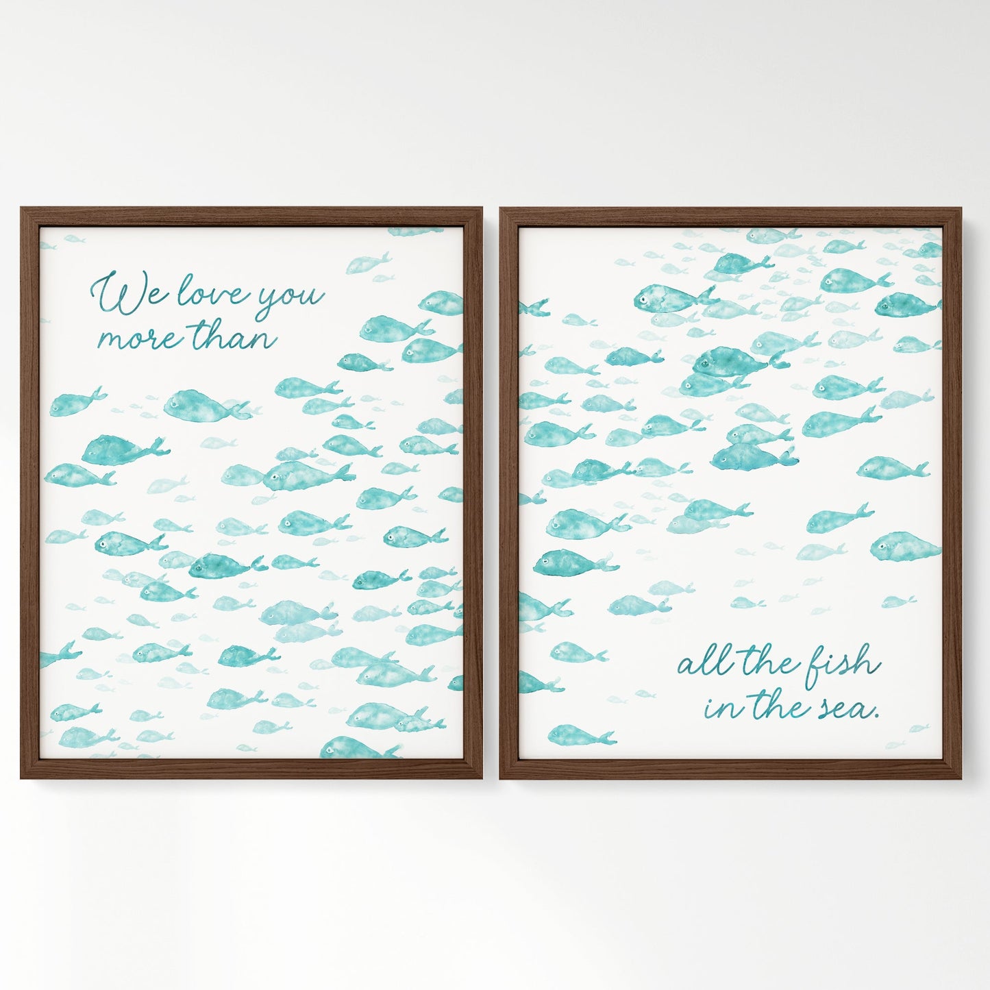 Love You More Than All The Fish in the Sea 2 Print Turquoise Fish Set - Art Prints - Moon Rock Prints