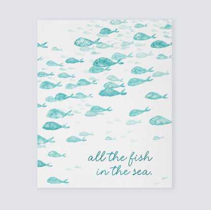 Love You More Than All The Fish in the Sea 2 Print Turquoise Fish Set - Art Prints - Moon Rock Prints