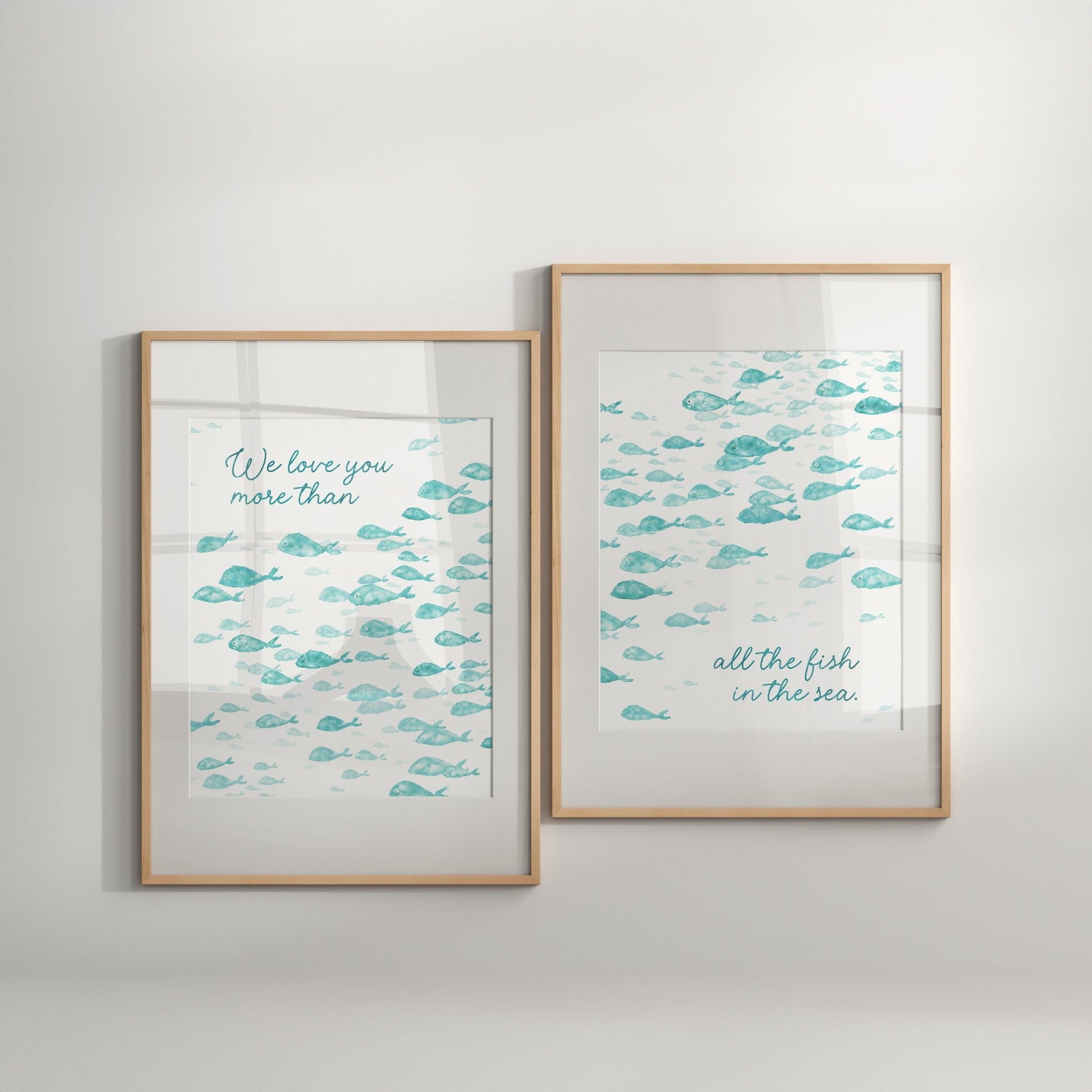Love You More Than All The Fish in the Sea 2 Print Turquoise Fish Set - Art Prints - Moon Rock Prints