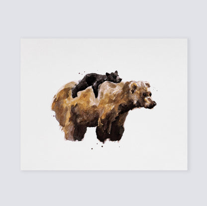 Mama Bear and Baby Bear Watercolor Art Print - Art Prints - Moon Rock Prints
