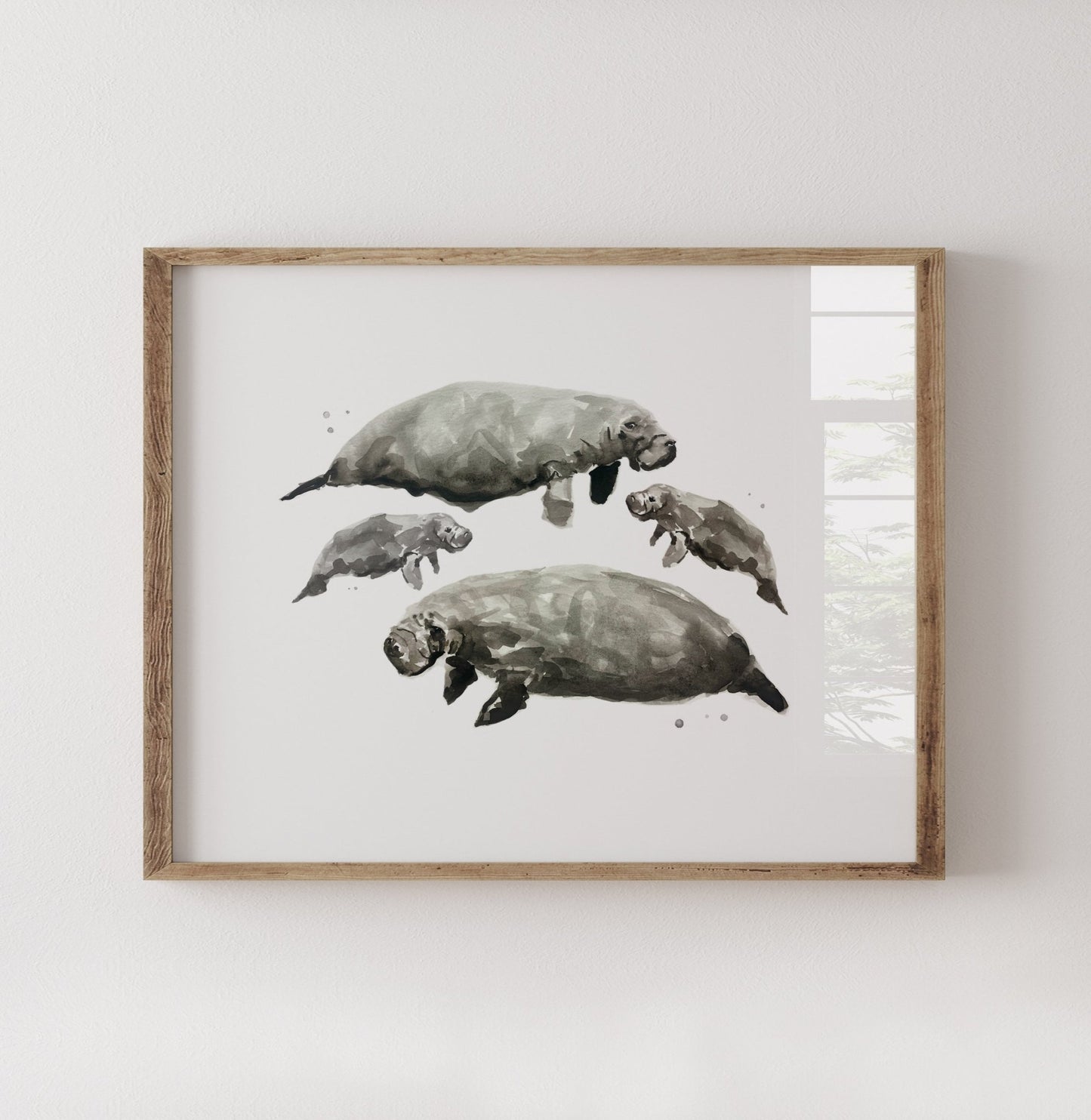 Manatee Family of 4 Sea Animal Watercolor Art Print - Art Prints - Moon Rock Prints