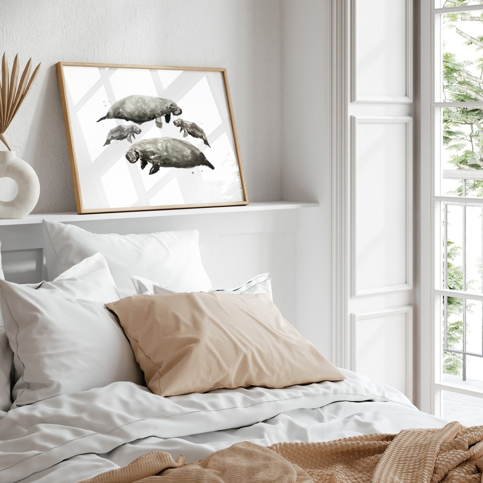 Manatee Family of 4 Sea Animal Watercolor Art Print - Art Prints - Moon Rock Prints