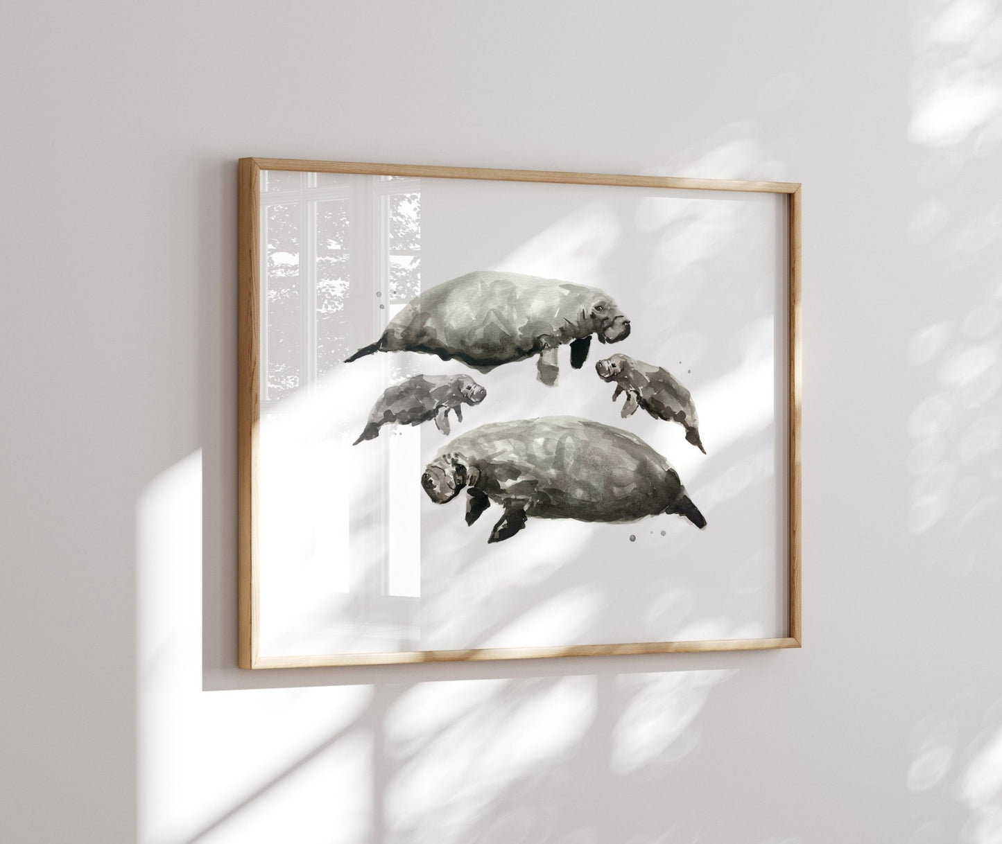 Manatee Family of 4 Sea Animal Watercolor Art Print - Art Prints - Moon Rock Prints