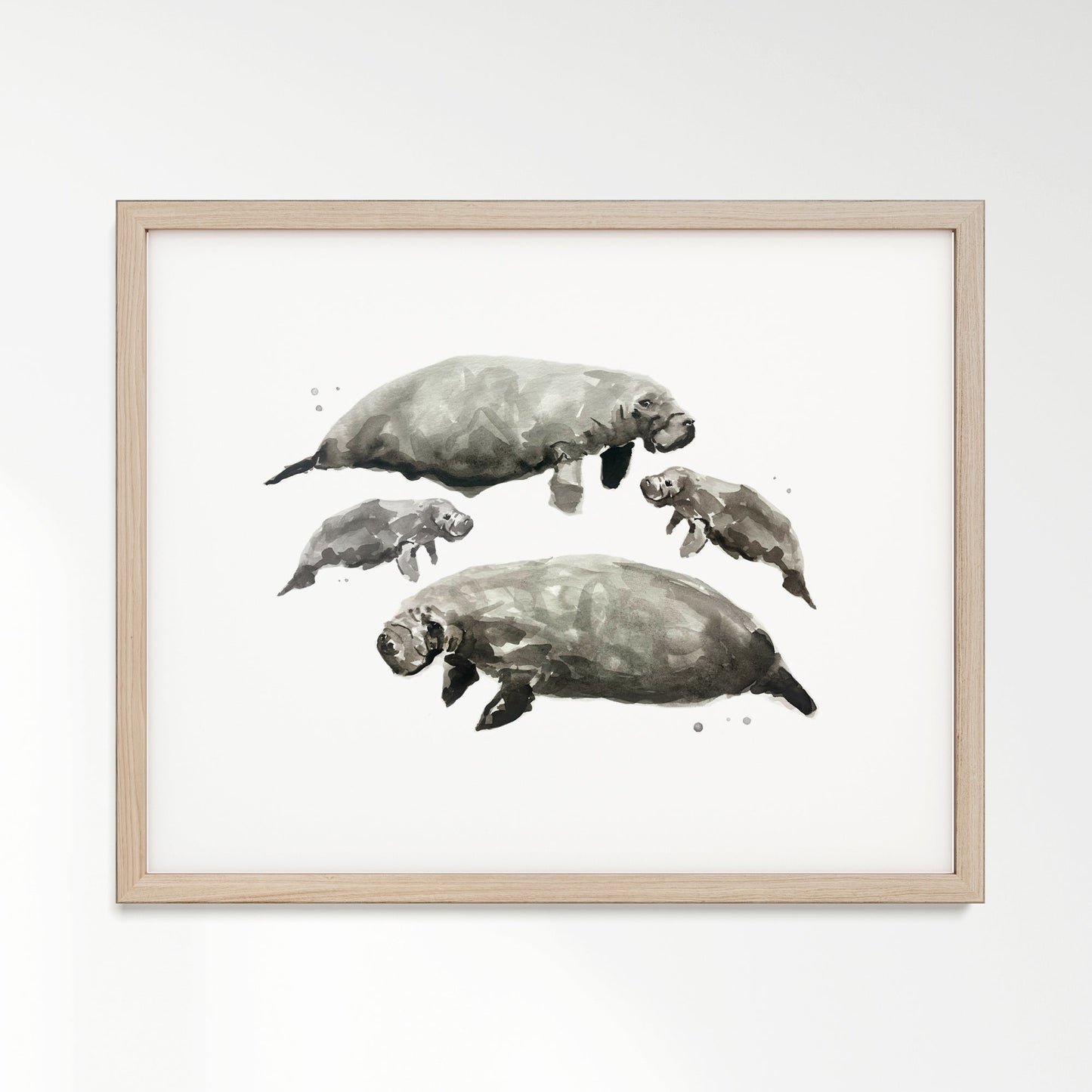Manatee Family of 4 Sea Animal Watercolor Art Print - Art Prints - Moon Rock Prints