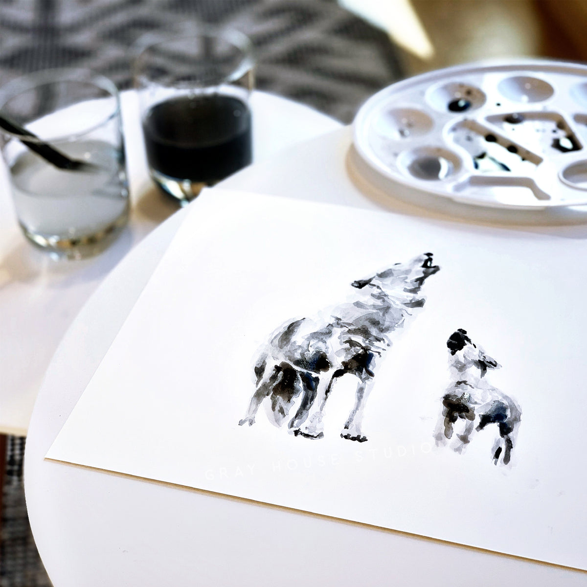 Handpainted by Humans watercolor wolf art print by Moon Rock Prints