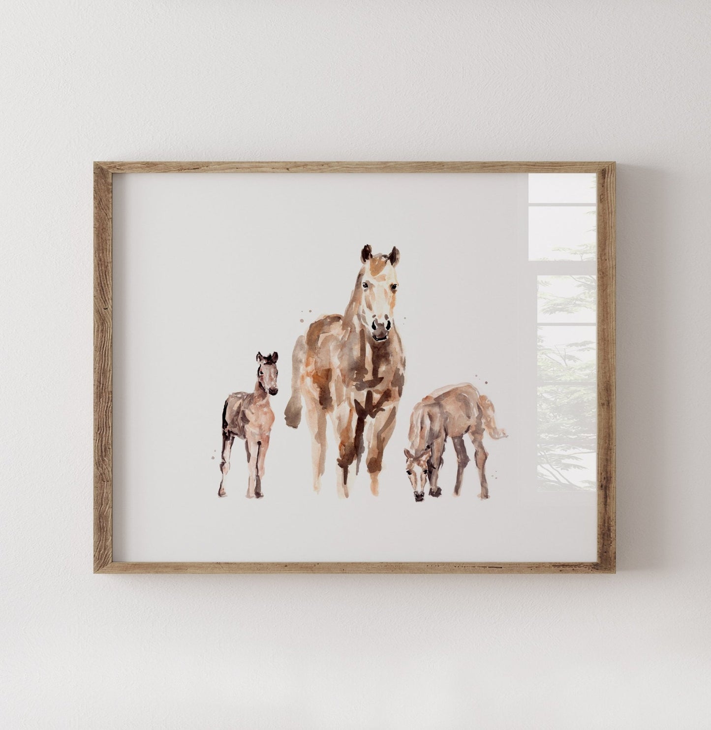 Mother Horse with Two Foals Watercolor Art Print - Art Prints - Moon Rock Prints
