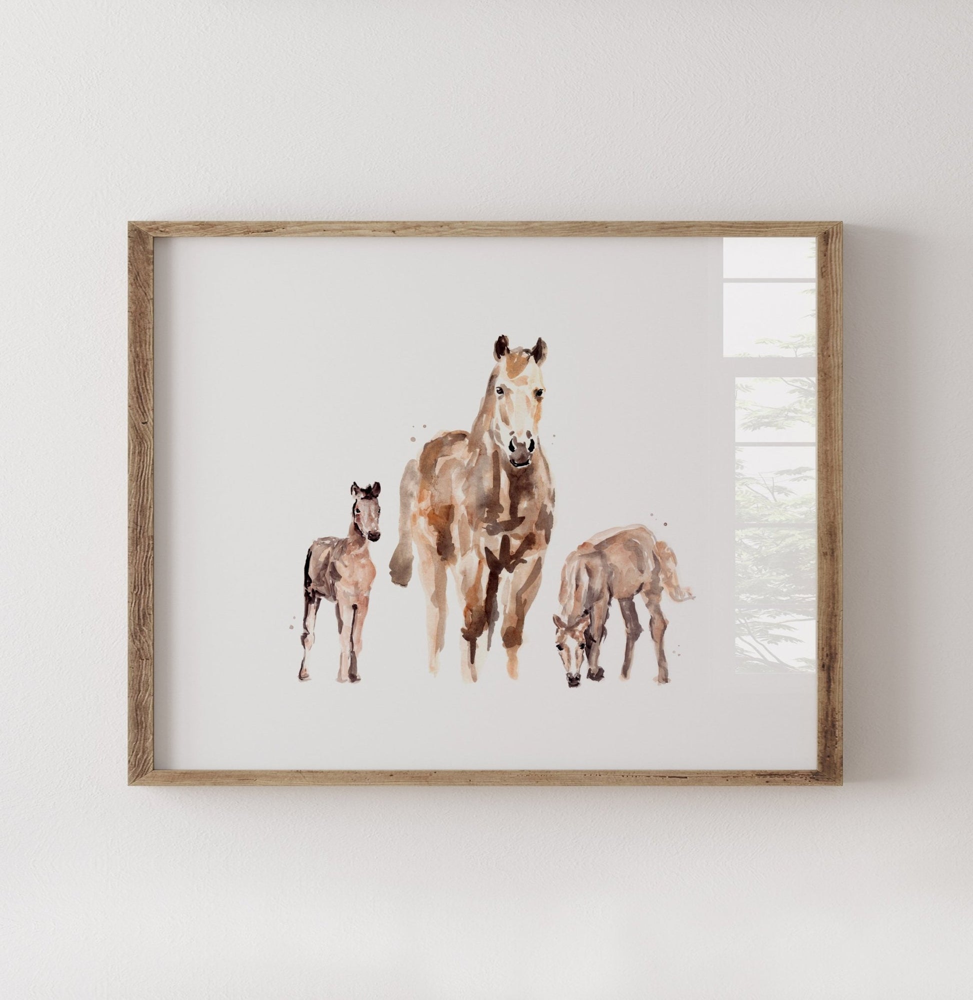 Mother Horse with Two Foals Watercolor Art Print - Art Prints - Moon Rock Prints