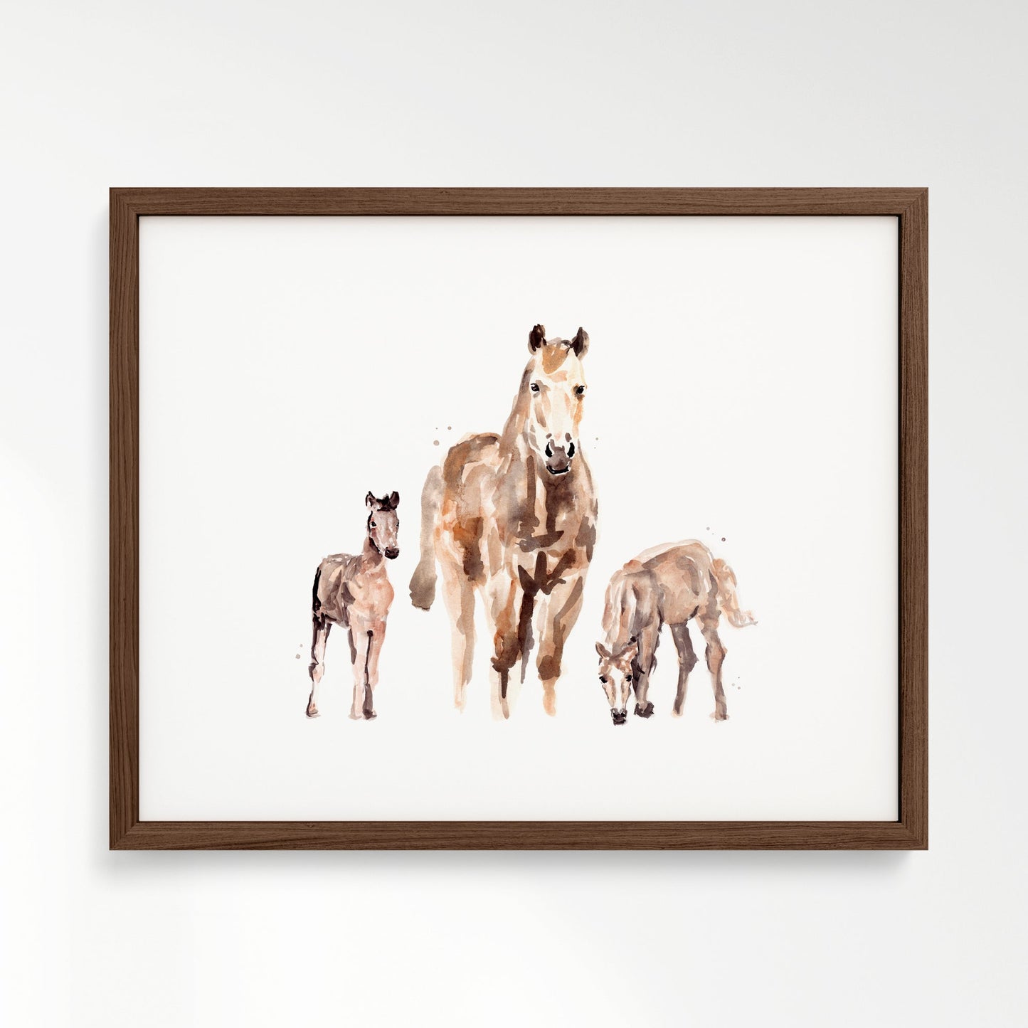 Mother Horse with Two Foals Watercolor Art Print - Art Prints - Moon Rock Prints