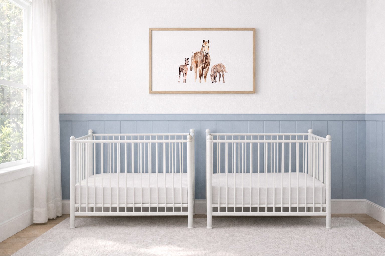 Mother Horse with Two Foals Watercolor Art Print - Art Prints - Moon Rock Prints