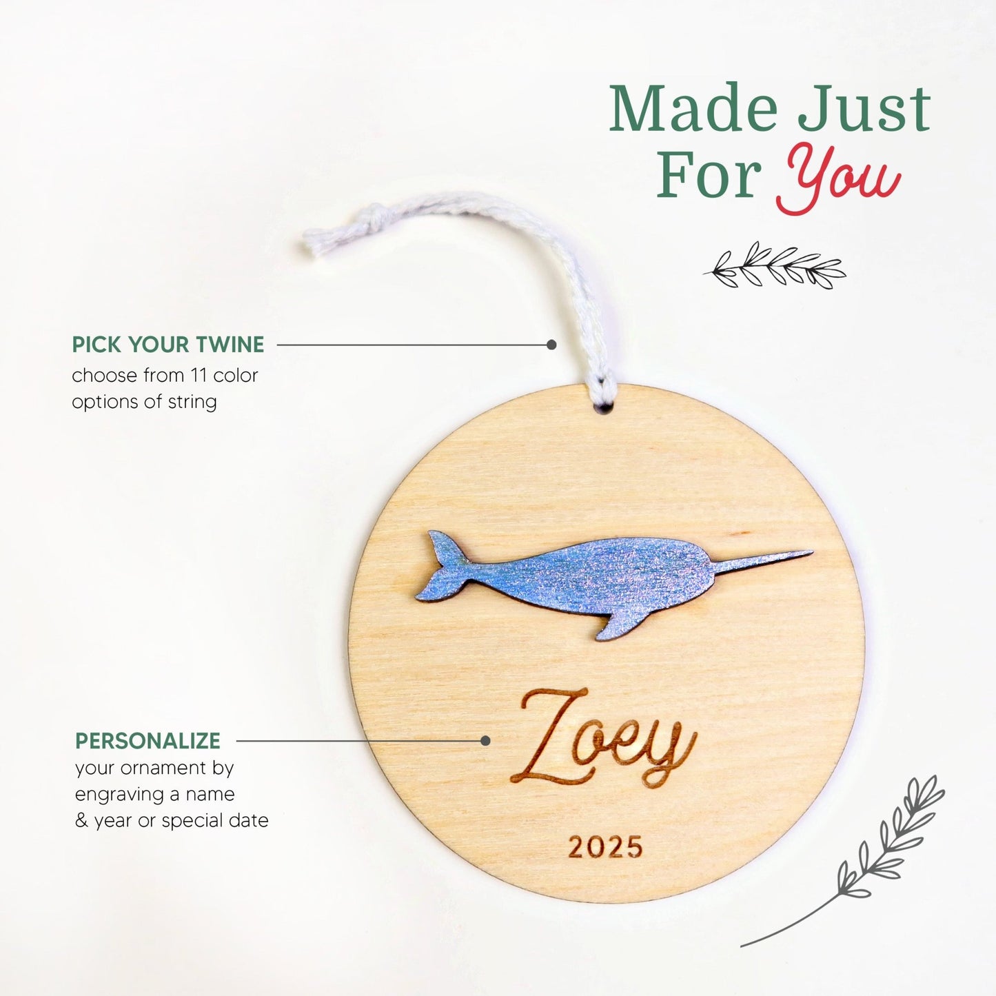 Narwhal Personalized Ornament - Holiday Ornaments - Moon Rock Prints