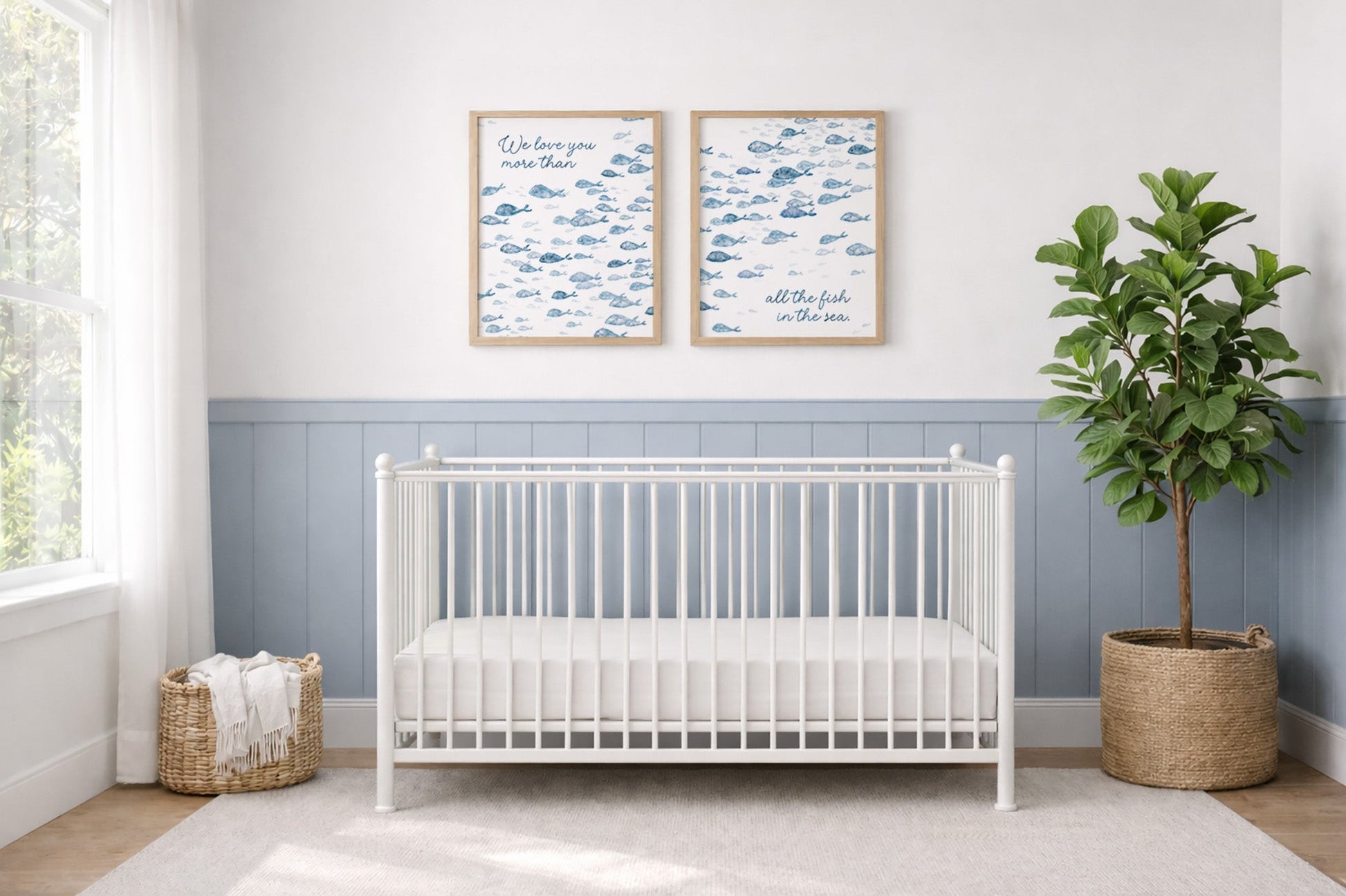 Navy Fish Watercolor 2 Art Print Set - Love You More Than All The Fish in the Sea - Art Prints - Moon Rock Prints