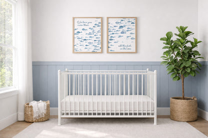 Navy Fish Watercolor 2 Art Print Set - Love You More Than All The Fish in the Sea - Art Prints - Moon Rock Prints