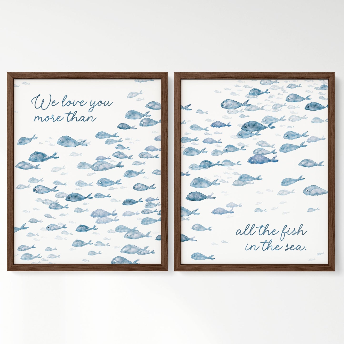 Navy Fish Watercolor 2 Art Print Set - Love You More Than All The Fish in the Sea - Art Prints - Moon Rock Prints