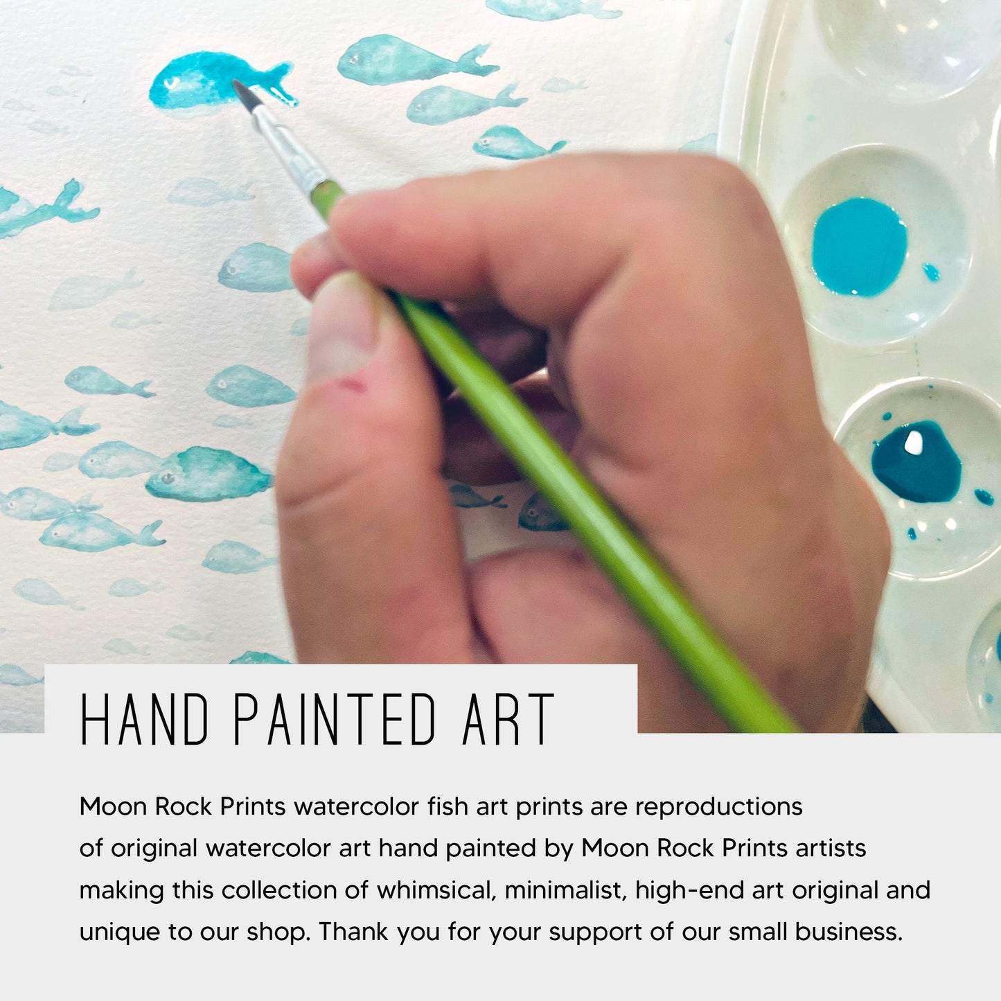 Navy Fish Watercolor 2 Art Print Set - Love You More Than All The Fish in the Sea - Art Prints - Moon Rock Prints