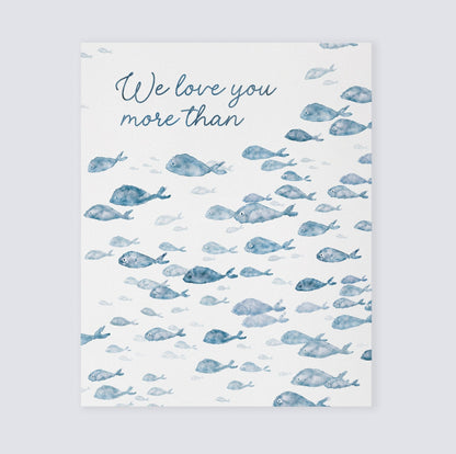 Navy Fish Watercolor 2 Art Print Set - Love You More Than All The Fish in the Sea - Art Prints - Moon Rock Prints