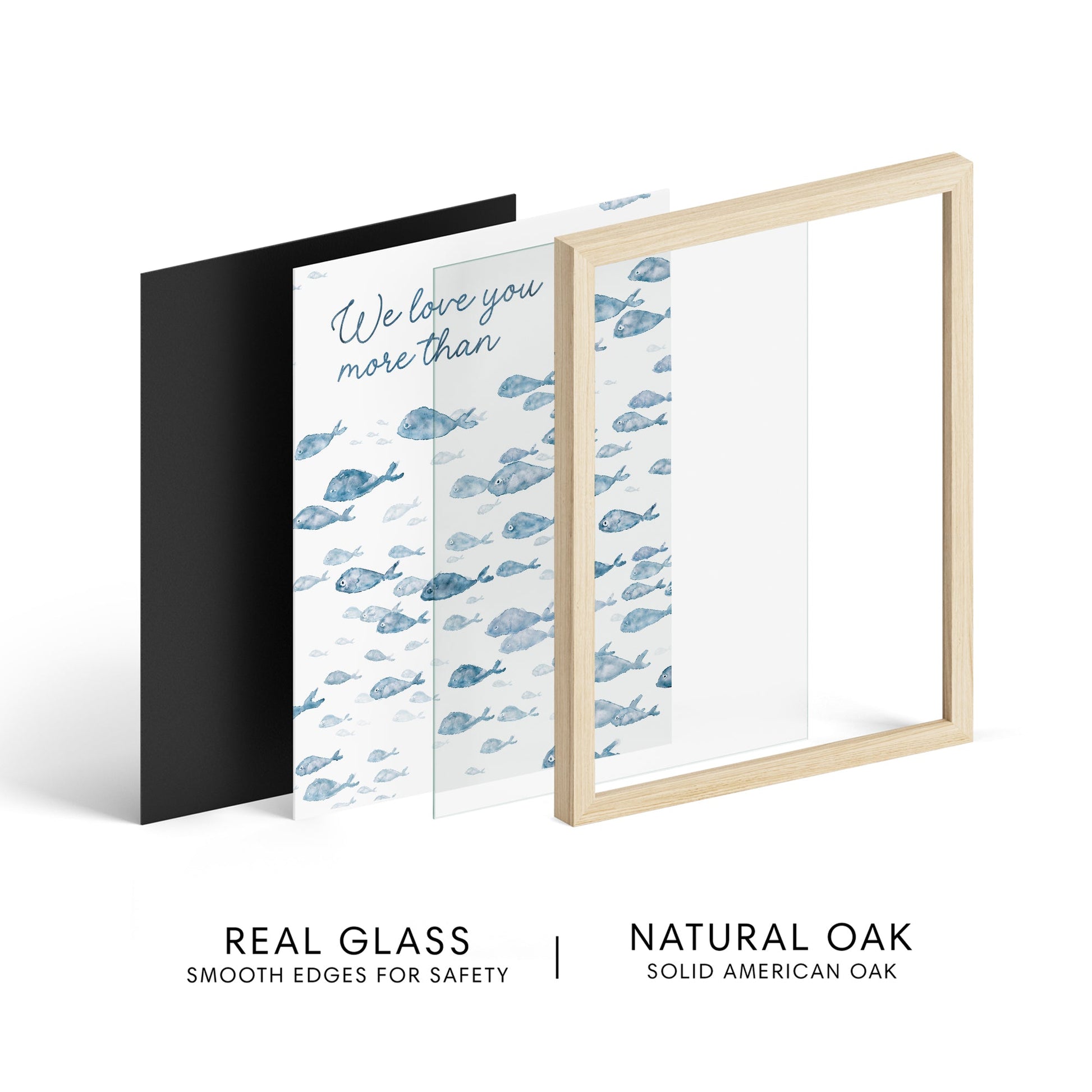 Navy Fish Watercolor 2 Art Print Set - Love You More Than All The Fish in the Sea - Art Prints - Moon Rock Prints