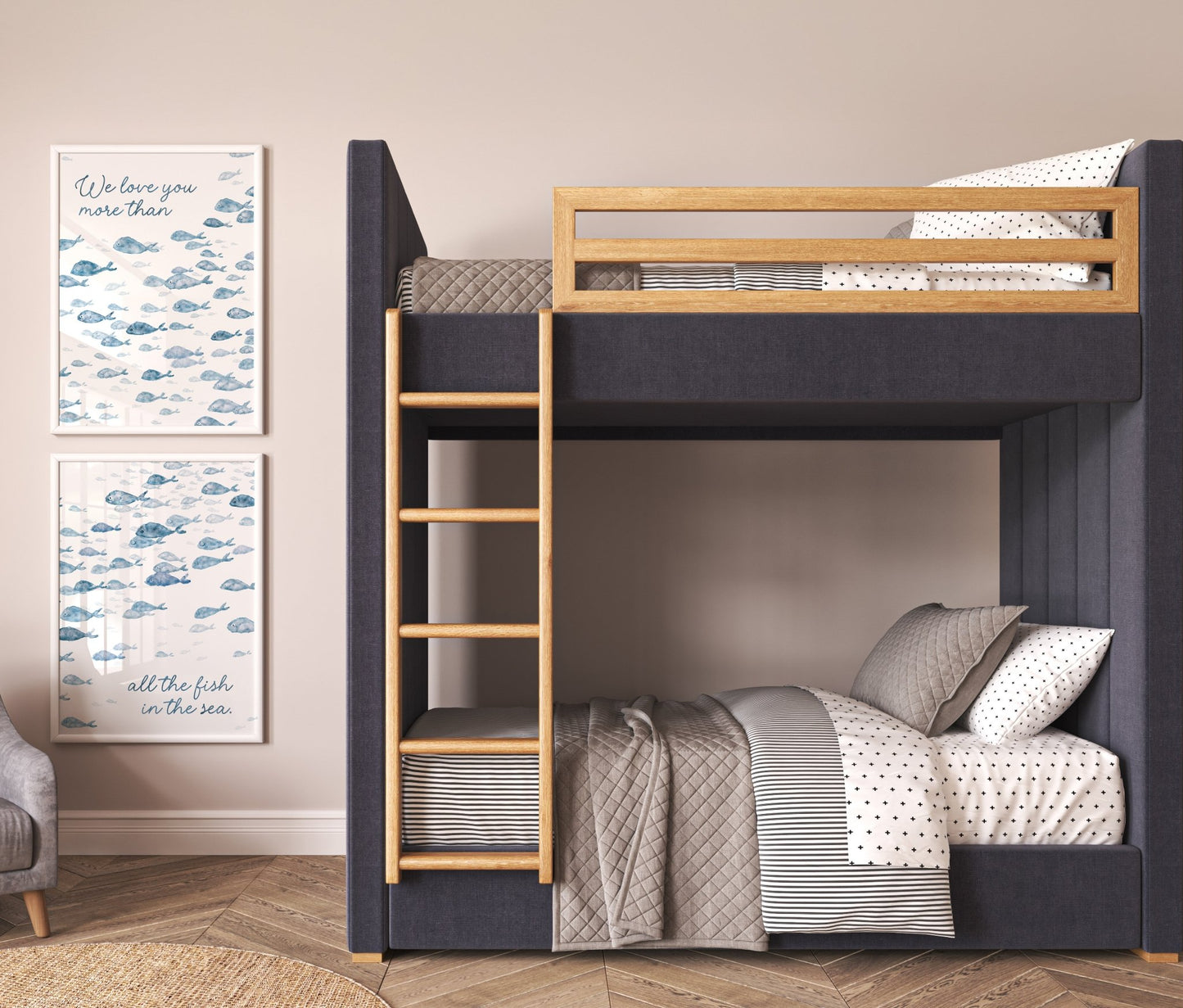 Navy Fish Watercolor 2 Art Print Set - Love You More Than All The Fish in the Sea - Art Prints - Moon Rock Prints